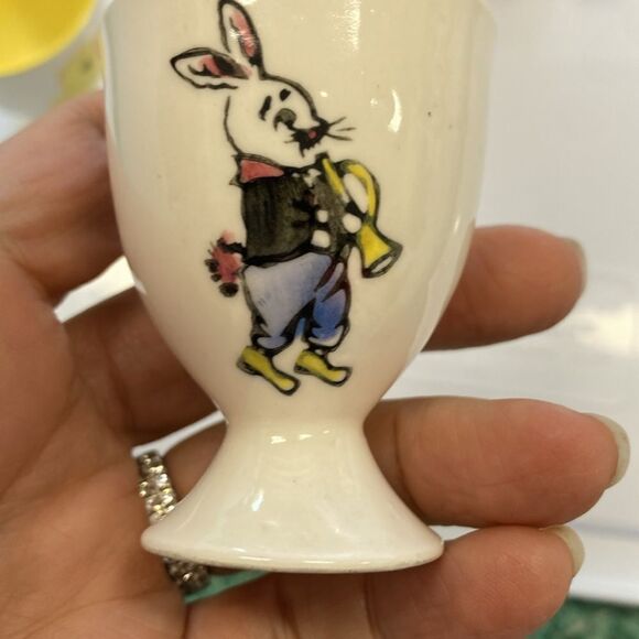 Vintage Egg Cups And Hand Paintedted Ceramic Bunny Rabbit Easter Set - Picture 10 of 14